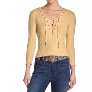 FREE PEOPLE Ice Cold Sun Fade Henley Lace Corset V-neck Top NWT XS